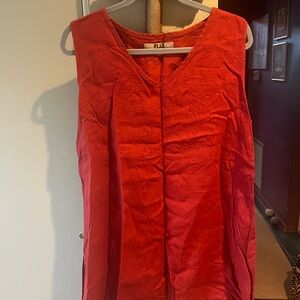 FLAX Vibrant Red Linen Sleeveless V-Neck Tunic